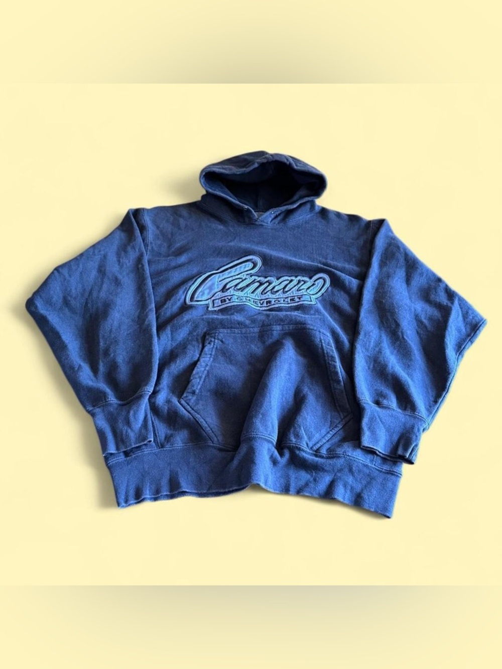 Vintage Camaro Hoodie Navy Blue Chevy Spellout Y2K Men’s L